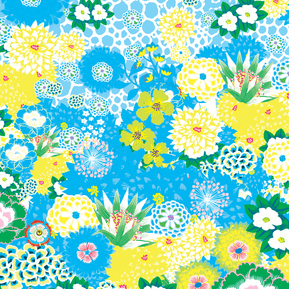 Primavera blu campi di fiori carta da parati da Peggy Nille