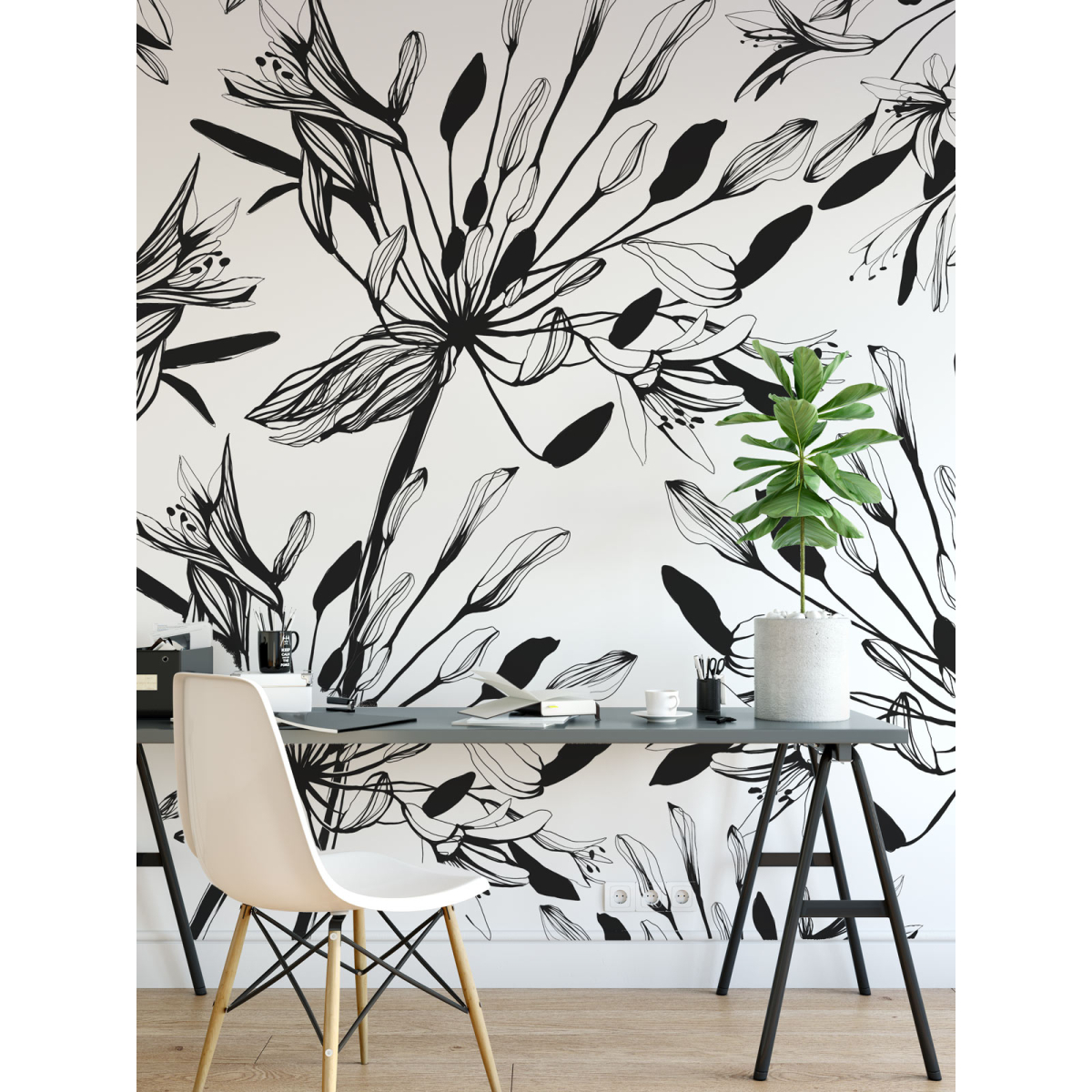 Papier peint panoramique fleurs - graphique - Acte-Deco