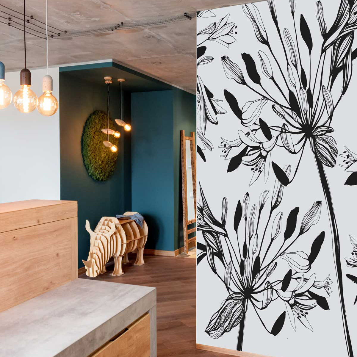 Panoramic flower wallpaper - graphic - Acte-Deco