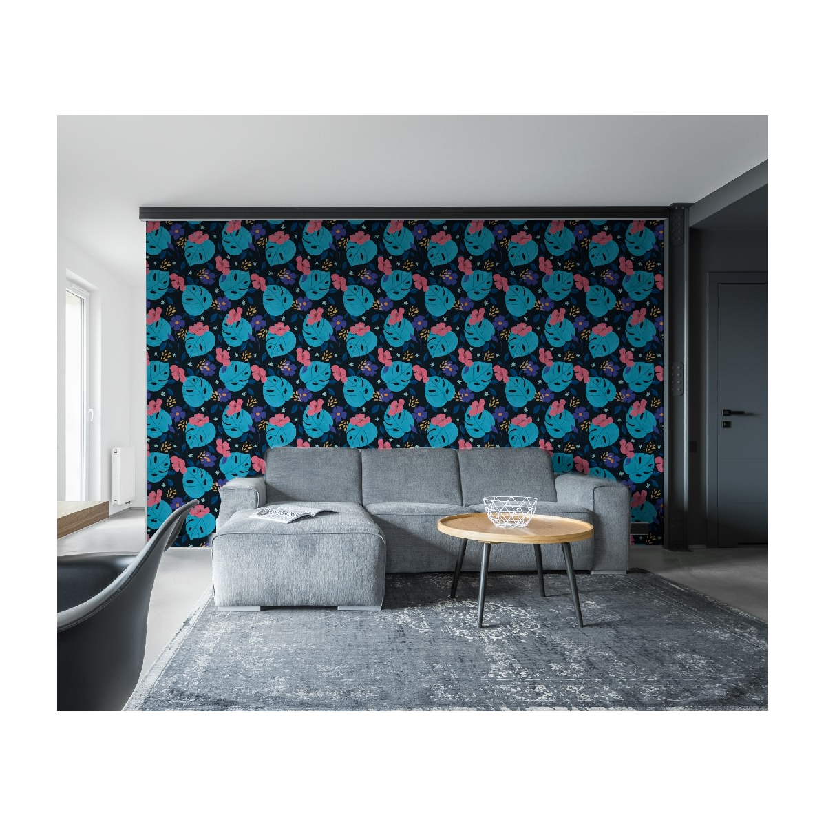 Compo wallpaper blue leaves - Acte-Deco- Made in France