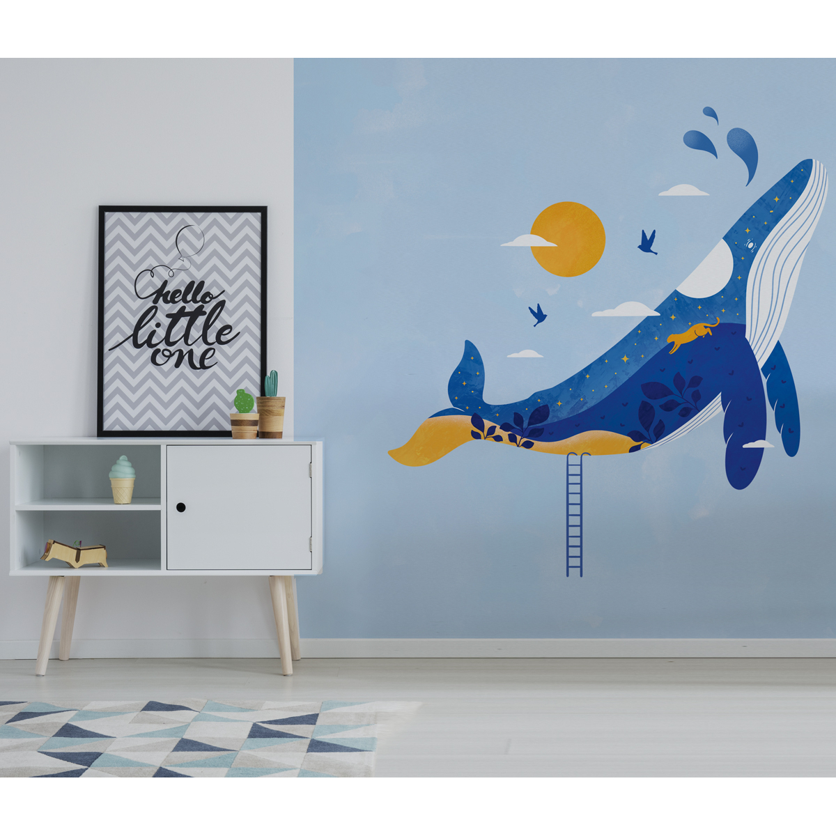 Whale panoramic wallpaper - Collection Marion Blanc - Acte-Deco