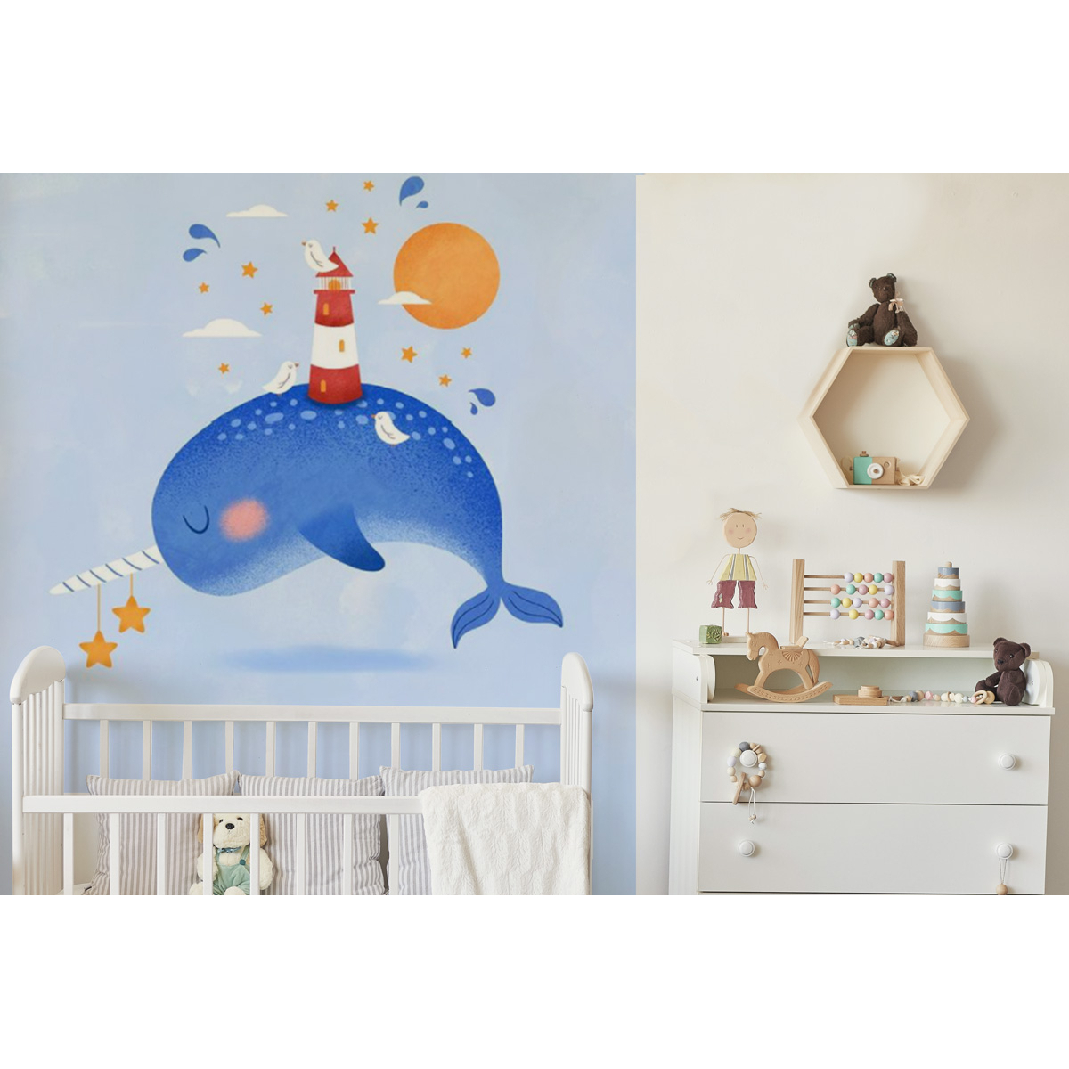Narwhal panoramic wallpaper - Marion Blanc collection - Acte-Deco