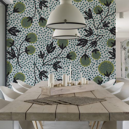 Panorama-Tapete mit Blumenranken und Pompons - Kollektion Petit Atelier design - Acte-Deco
