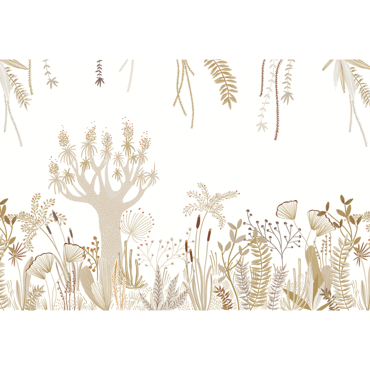 Carta da parati panoramica motivo grafico di piante - Collezione Zoé Jiquel - Acte-Deco