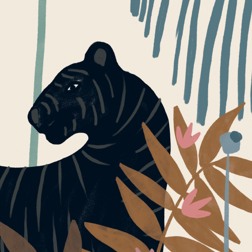 Carta da parati panoramica giungla tropicale con tigri colori - Collezione Zoé Jiquel - Acte-Deco