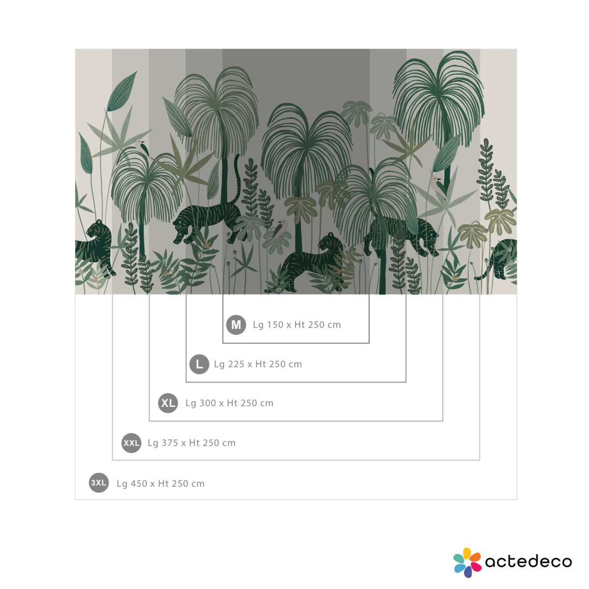 Papel pintado panoramico selva tropical con tigres color - Colección Zoé Jiquel- Acte-Deco