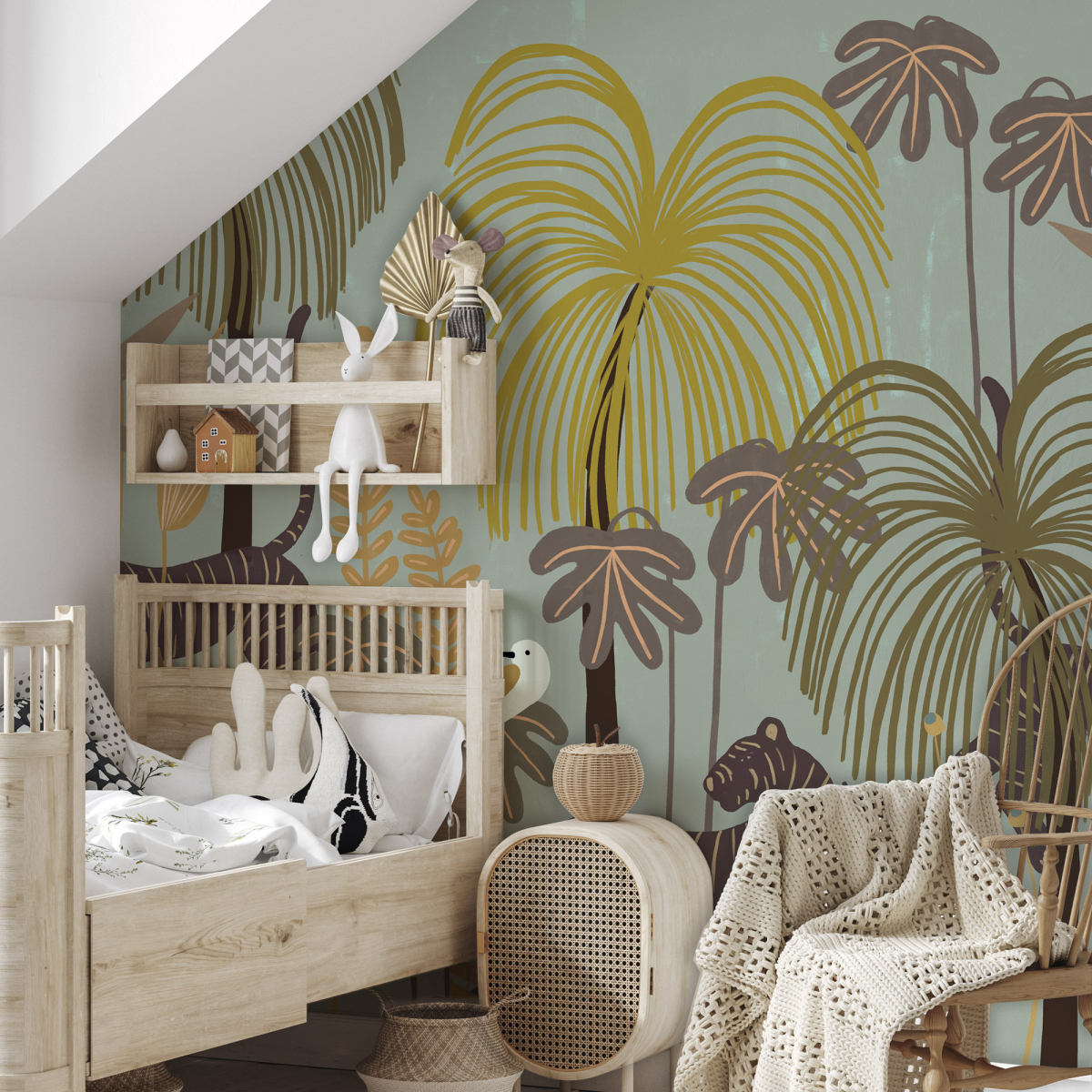 Panoramic wallpaper tigers in the colorful tropical jungle - Zoé Jiquel Collection - Acte-Deco