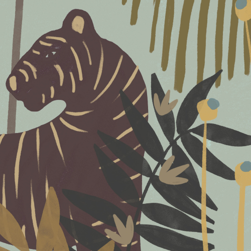 Papel pintado panoramico selva tropical con tigres color - Colección Zoé Jiquel- Acte-Deco