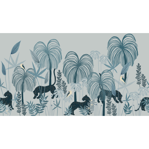 Papel pintado panoramico selva tropical con tigres