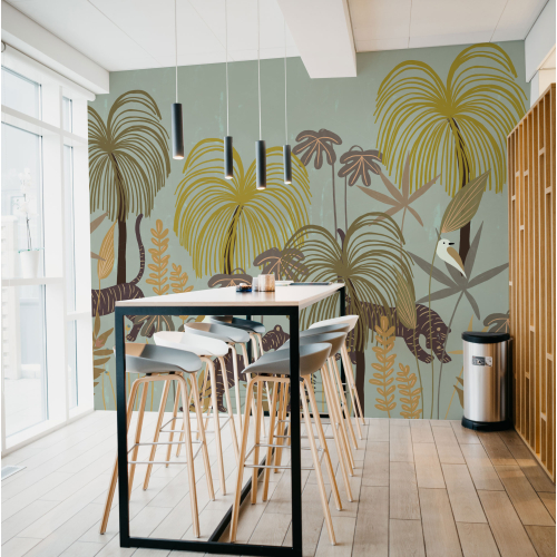 Panoramic wallpaper tigers in the colorful tropical jungle - Zoé Jiquel Collection - Acte-Deco