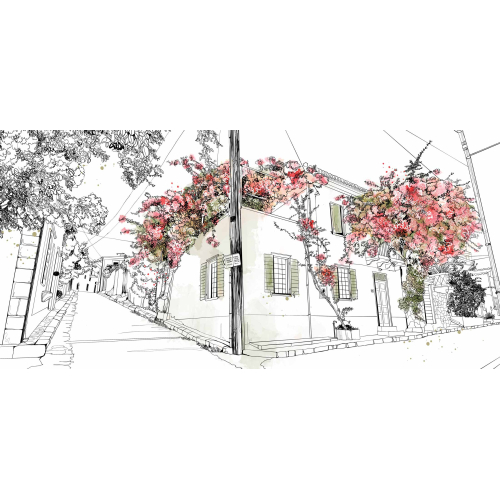 Panoramic wallpaper Village in Bloom