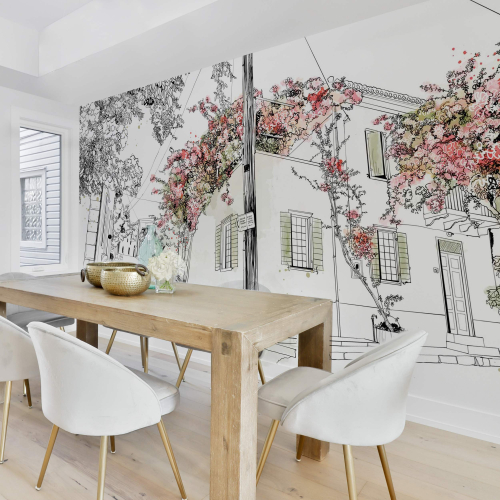 Panoramic village in bloom wallpaper - Silowane Colleciton - Acte-Deco