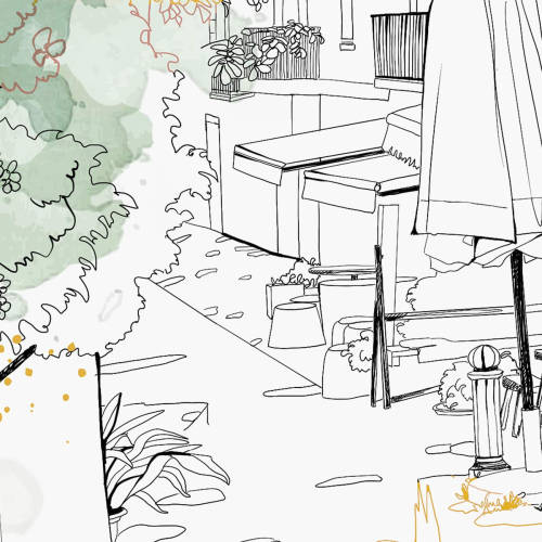 Papel pintado panoramico de terraza de pueblo