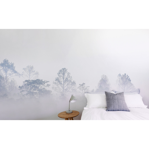 Papel pintado panoramico paisaje forestal de niebla