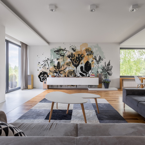Panorama-Vliestapete grafische Feldblumen