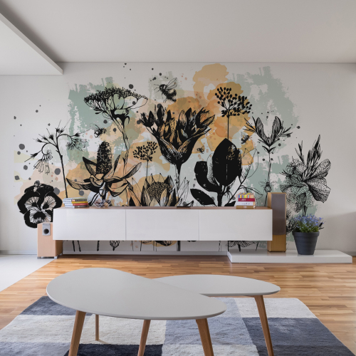 Panorama-Vliestapete grafische Feldblumen - Sammlung Silowane - Acte-Deco