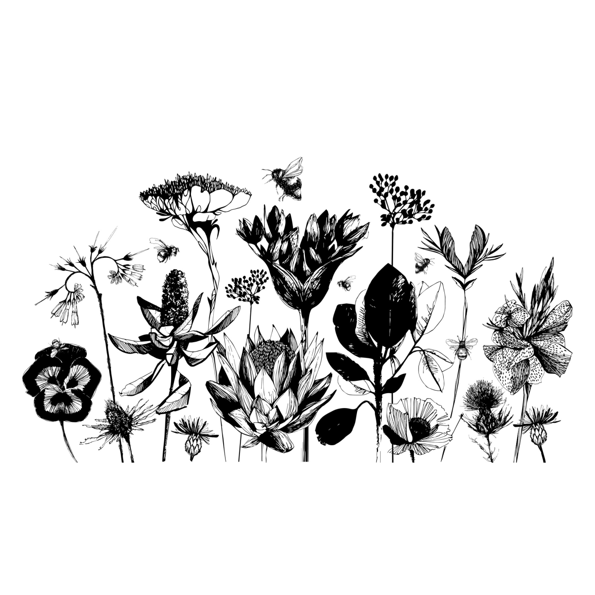 Papel pintado panoramico gráfico de patrón floral - Colección Silowane - Acte-Deco