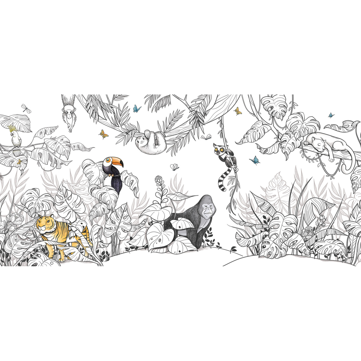 Carta da parati panoramica animali della giungla - Collezione Emmanuelle Colin - Acte-Deco