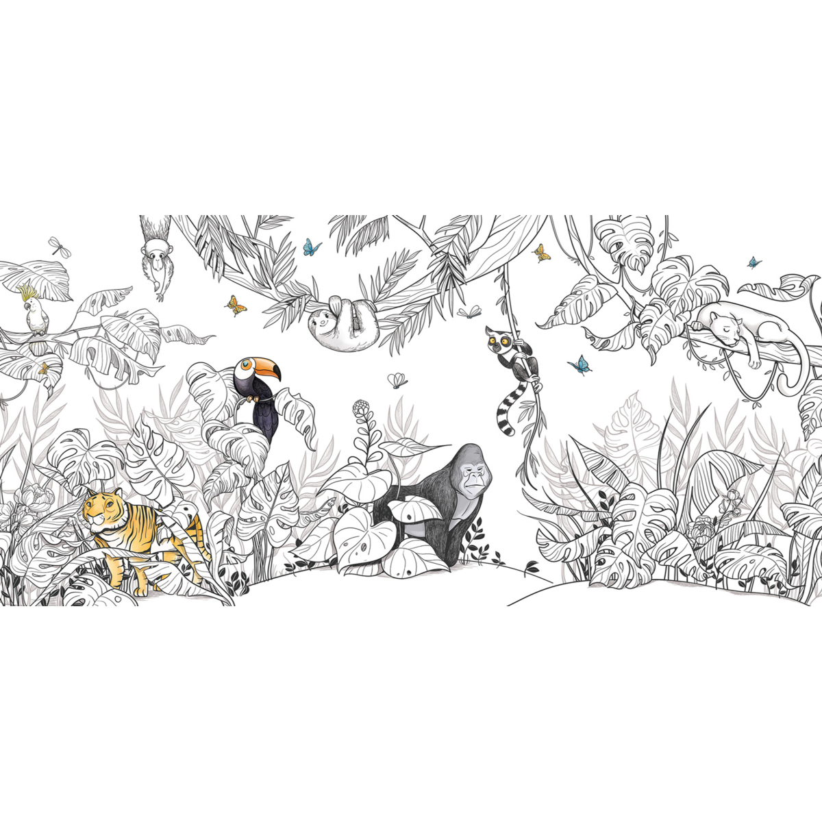 Papel pintado panoramico animales de la selva - Colección Emmanuelle Colin - Acte-Deco