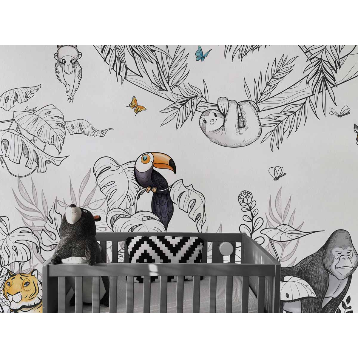 Papel pintado panoramico animales de la selva - Colección Emmanuelle Colin - Acte-Deco