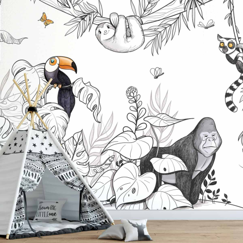 Papel pintado panoramico animales de la selva - Colección Emmanuelle Colin - Acte-Deco