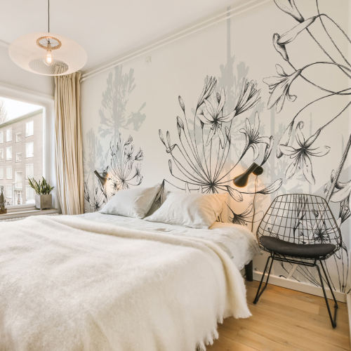 Panoramic wallpaper Agapanthus - Lulu au crayon Collection - Acte-Deco