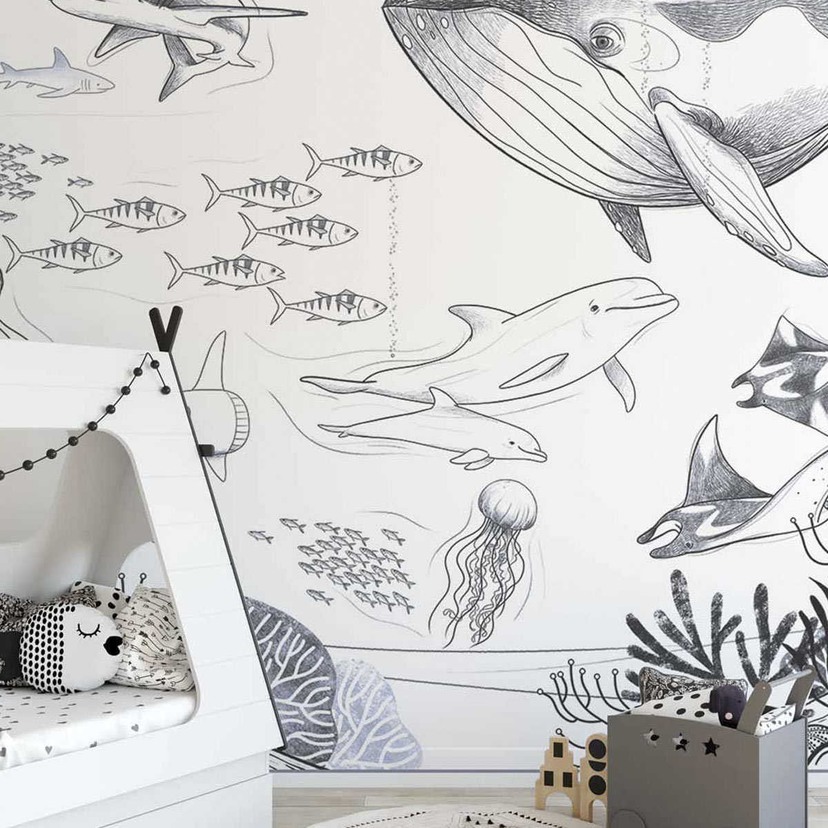 Papel pintado panorámico Océano y animales marinos - Colección Emmanuelle Colin - Acte-Deco