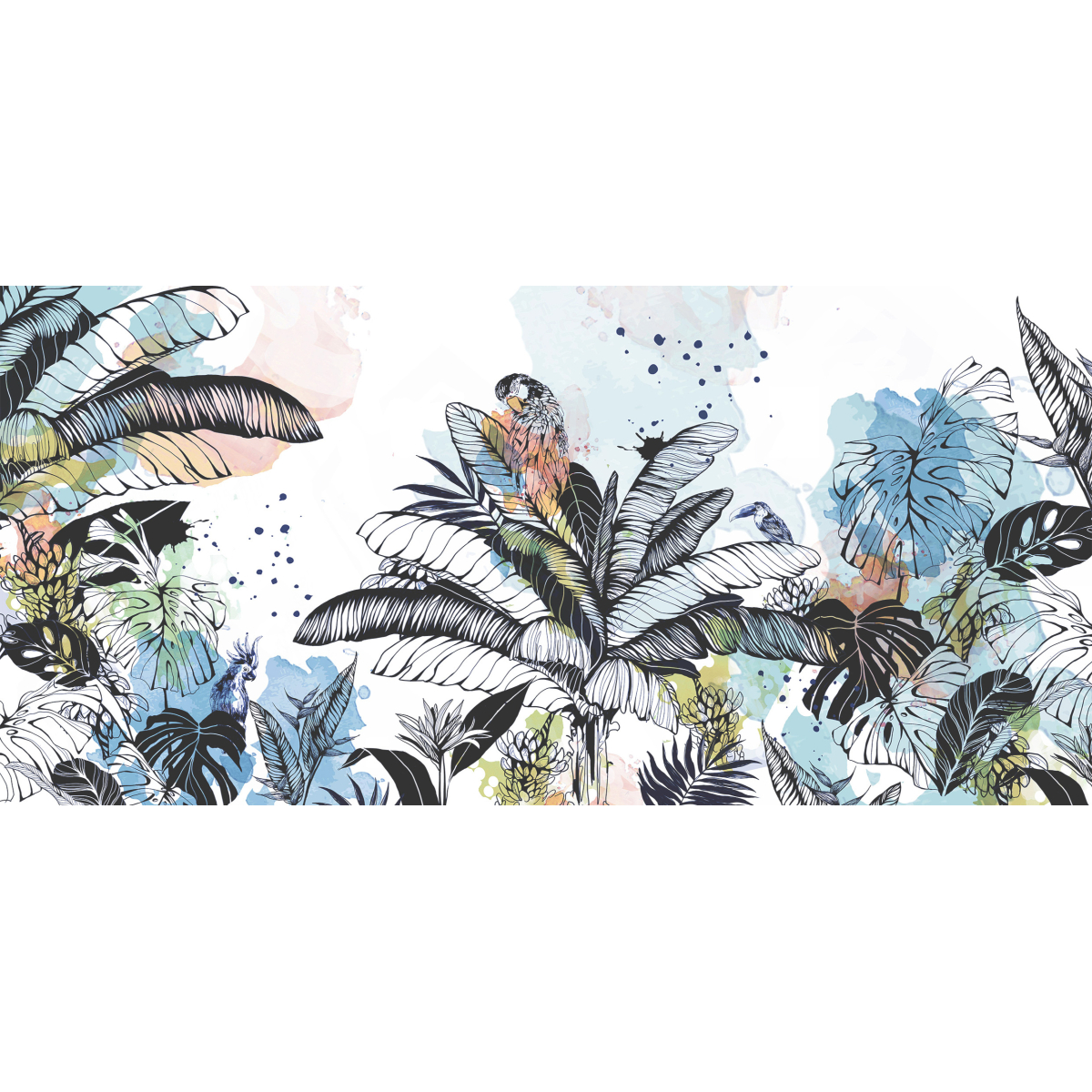 Papel pintado panoramico selva tropical con un loro - Colección Silowane - Acte-Deco