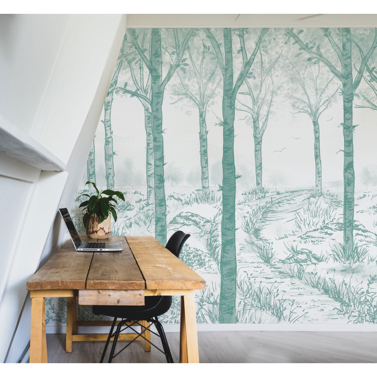 Papel pintado panoramico de bosque de abedules - Colección Noëmie Krey - Acte-Deco