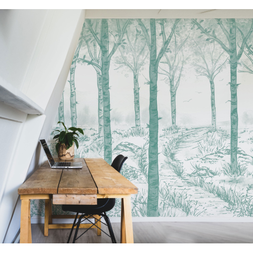 Papel pintado panoramico de bosque de abedules - Colección Noëmie Krey - Acte-Deco