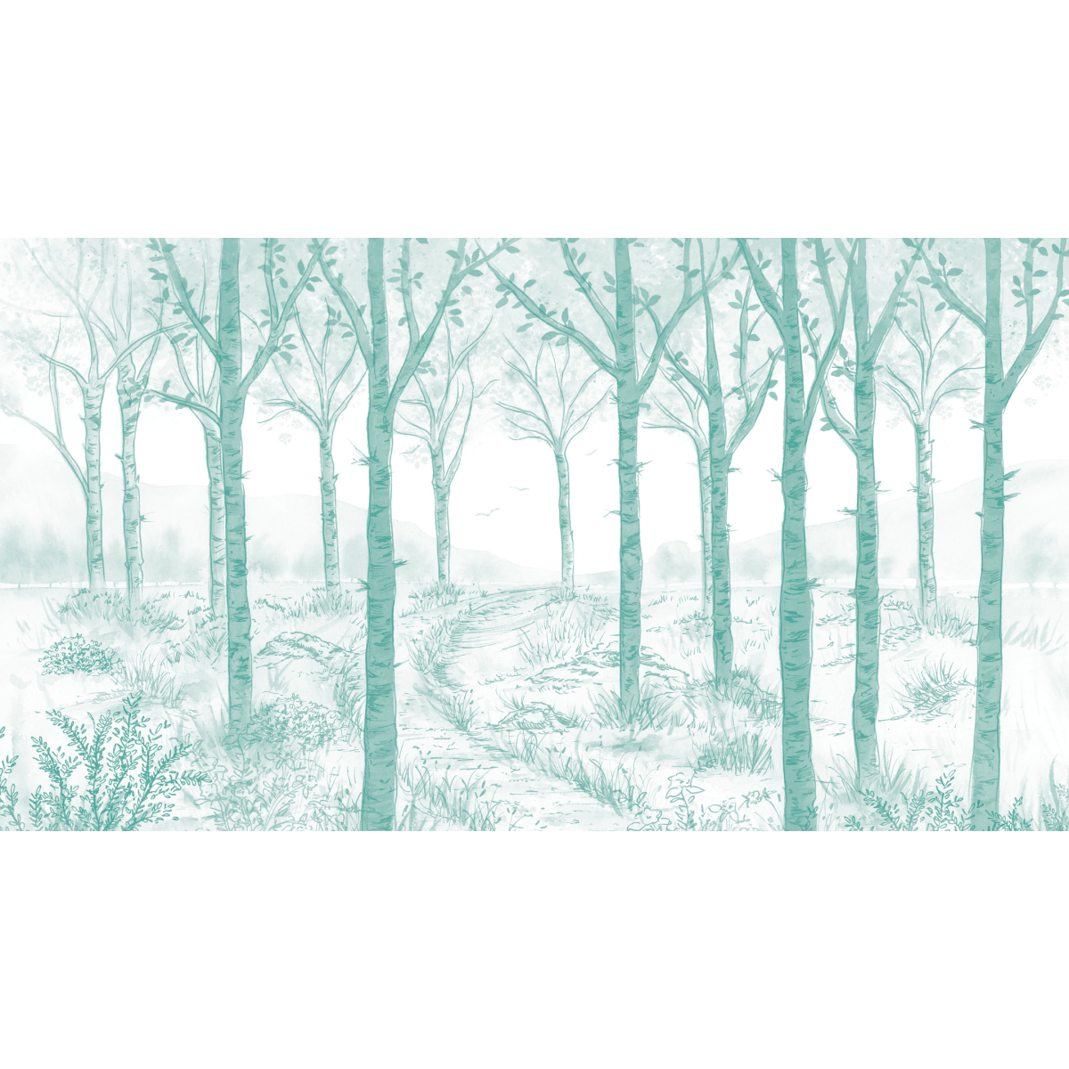 Papel pintado panoramico de bosque de abedules - Colección Noëmie Krey - Acte-Deco