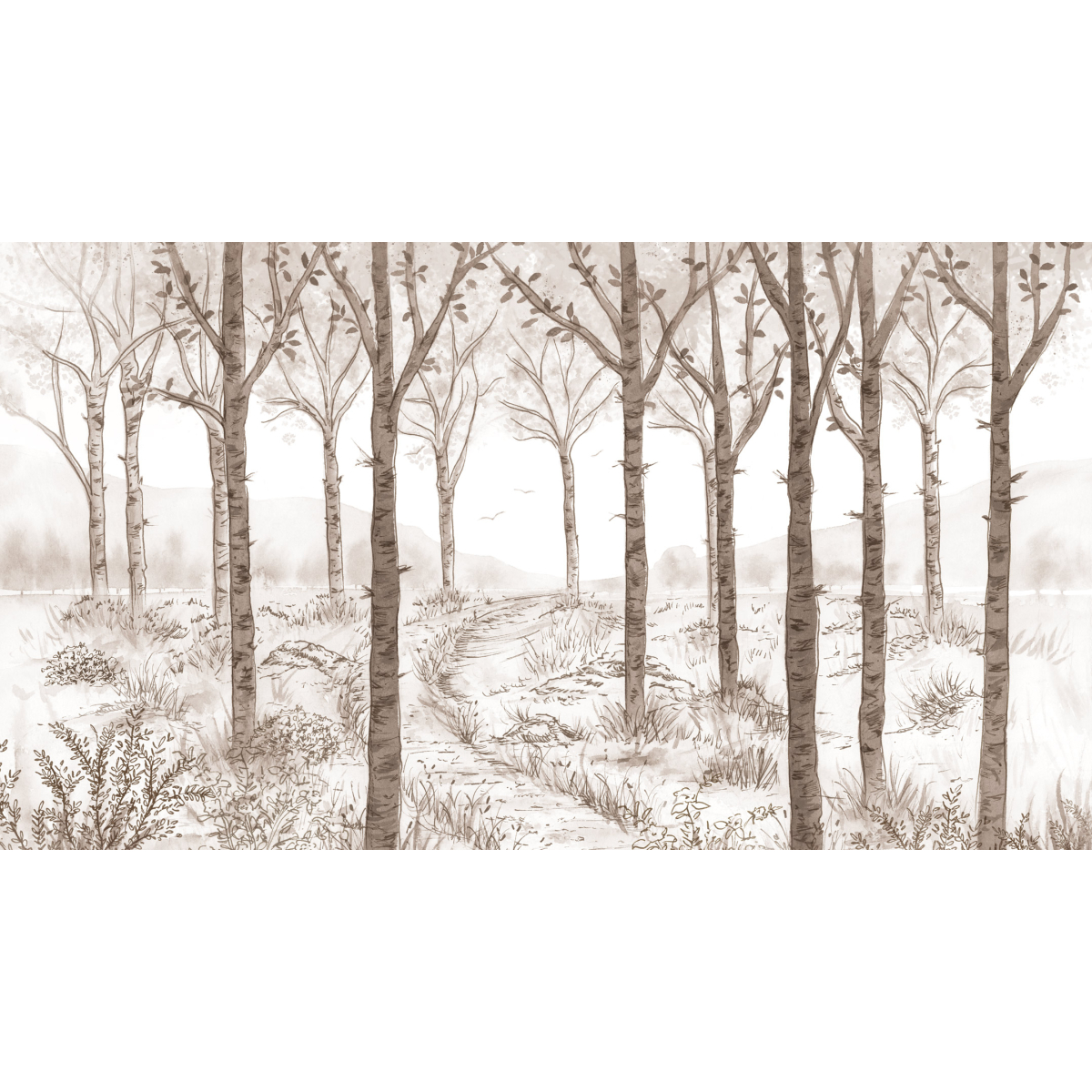 Panoramic wallpaper Birch forest landscape - Collection Noëmie Krey - Acte-Deco