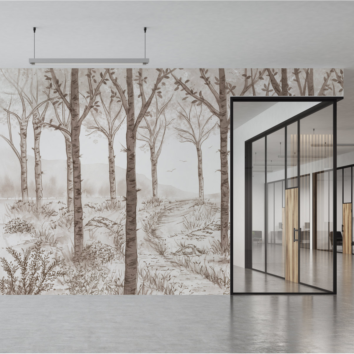 Panoramic wallpaper Birch forest landscape - Collection Noëmie Krey - Acte-Deco
