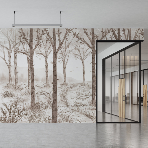 Panoramic wallpaper Birch forest landscape - Collection Noëmie Krey - Acte-Deco