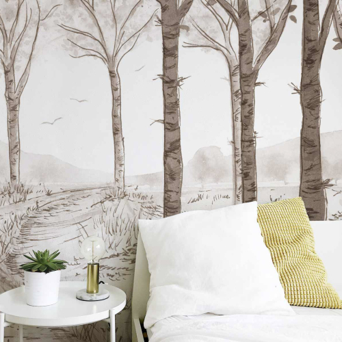 Panoramic wallpaper Birch forest landscape - Collection Noëmie Krey - Acte-Deco