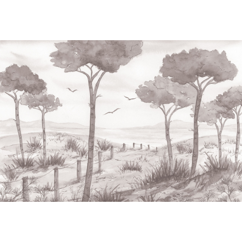 Panoramic  wallpaper pine tree landscape - Noëmie Krey Collection - Acte-Deco