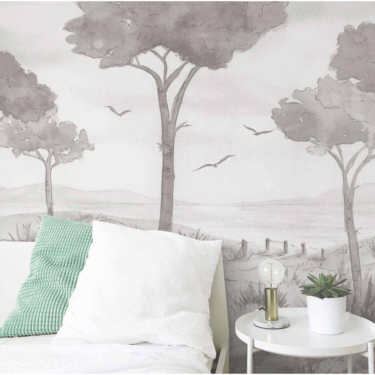 Panoramic  wallpaper pine tree landscape - Noëmie Krey Collection - Acte-Deco