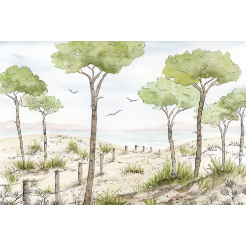 Papel pintado panoramico vista de un bosque de pinos - Colección Noëmie Krey - Acte-Deco