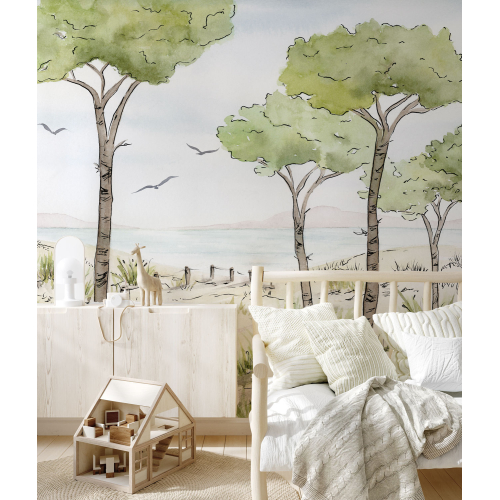 Panoramic  wallpaper pine tree landscape - Noëmie Krey Collection - Acte-Deco