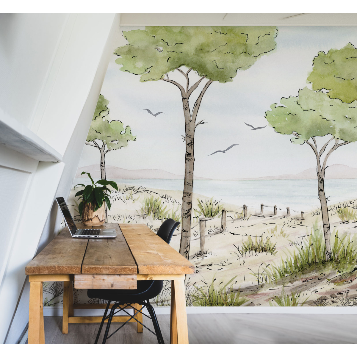 Papel pintado panoramico vista de un bosque de pinos - Colección Noëmie Krey - Acte-Deco