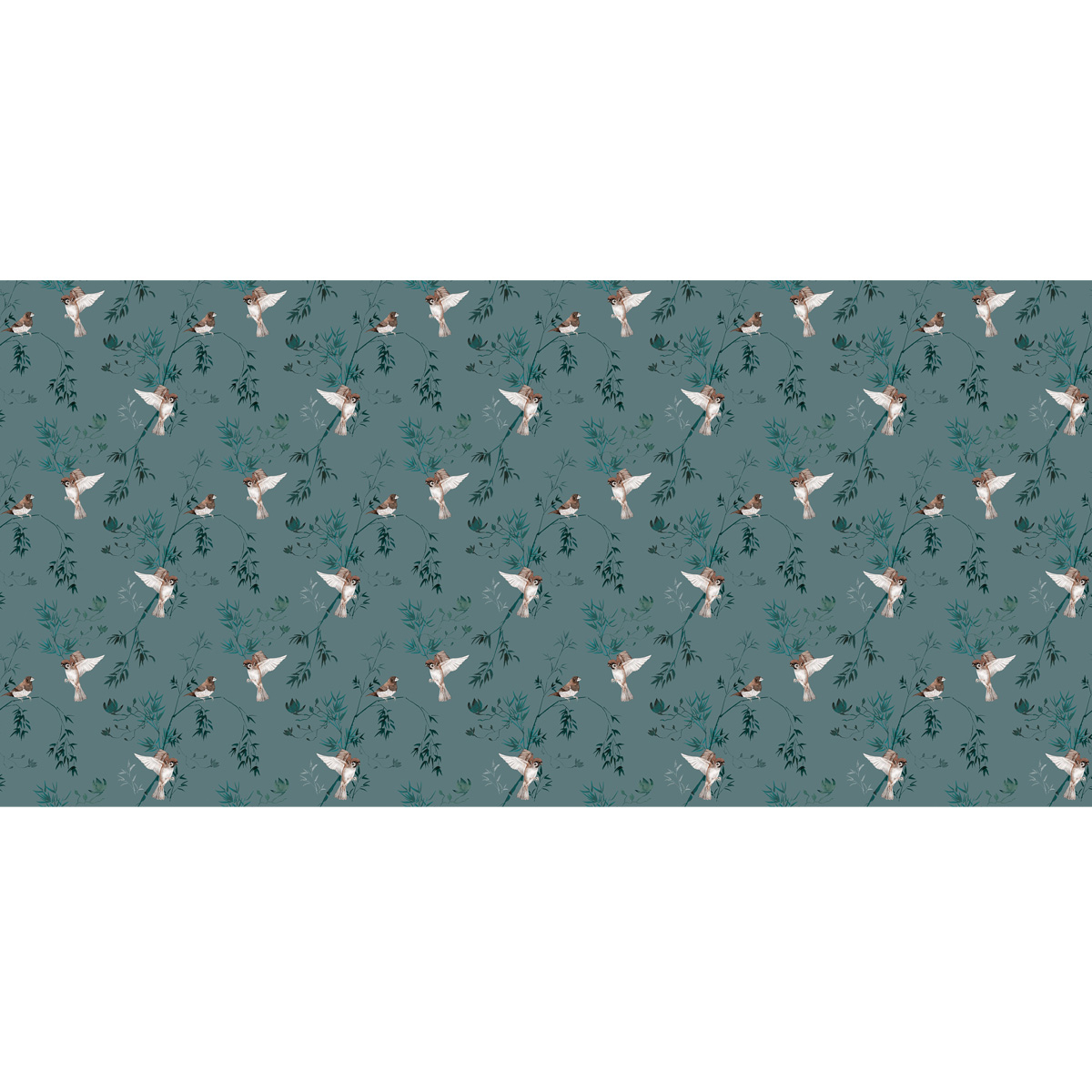 Panoramic wallpaper Japanese Sparrows - Jessica LE DIVENAH Collection - Acte-Deco