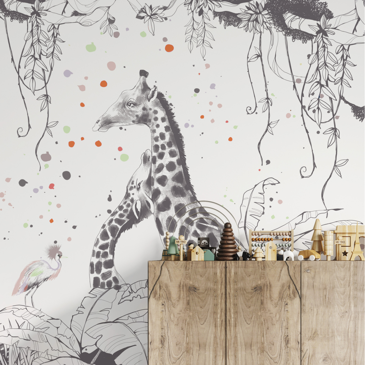 Papier peint panoramique Scènes girafes | Acte-Deco