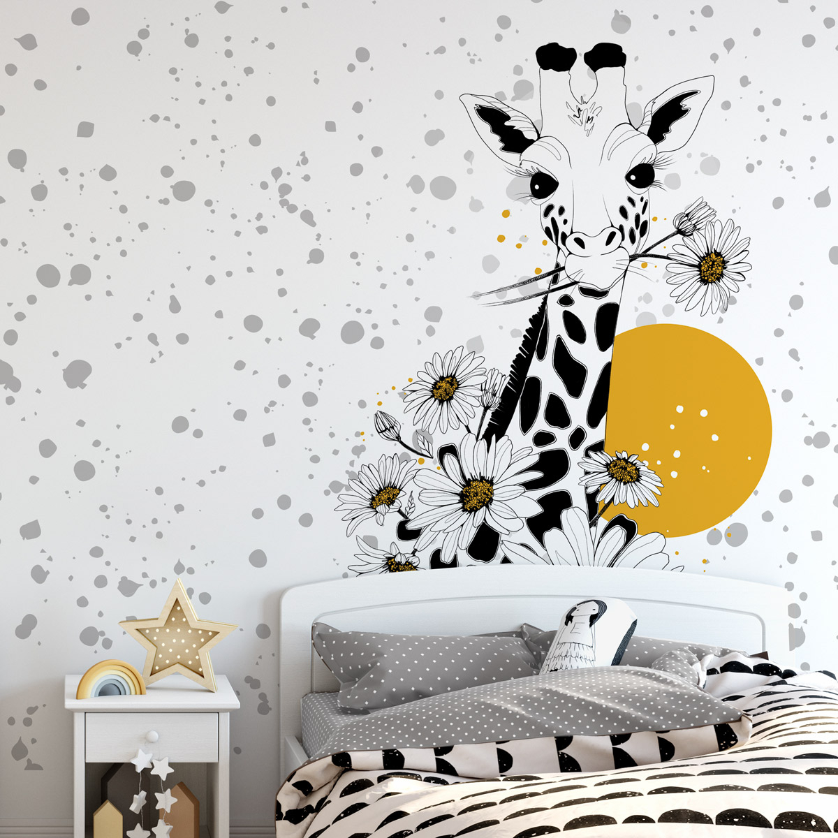 Giraffe and flower panoramic wallpaper - Collection Silowane - Acte-Deco