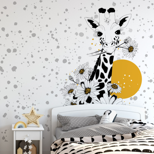 Panorama-Vliestapete Giraffe und Blumen - Kollektion Silowane - Acte-Deco.