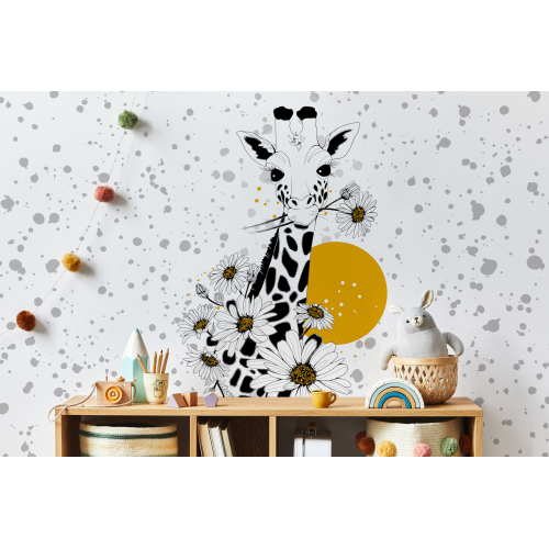 Carta da parati panoramica con giraffa e fiori - Collezione Silowane - Acte-Deco.