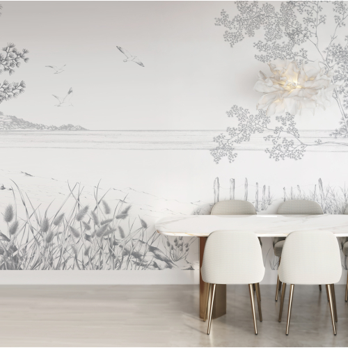 Panoramic wallpaper stroll by the sea - Lulu au crayon collection - Acte-Deco