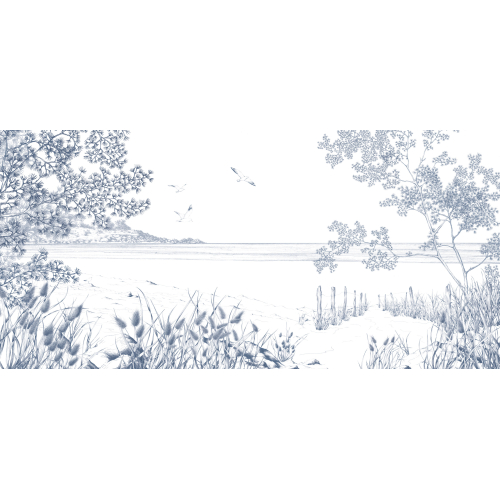 Panoramic wallpaper stroll by the sea - Lulu au crayon collection - Acte-Deco