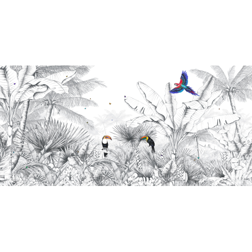Panorama-Vliestapete Tropical Landscape - Kollektion Lulu au Bleistift - Acte-Deco