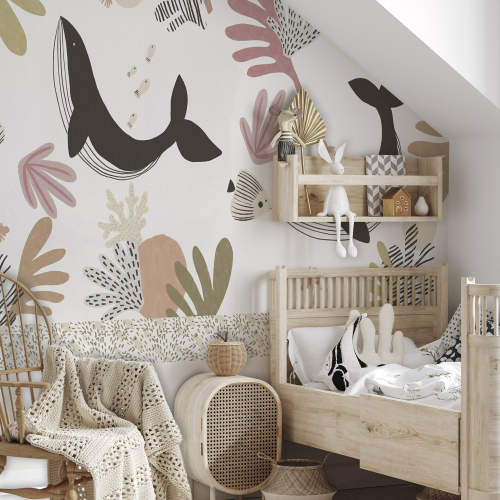 Panoramic wallpaper Whales and the seabed - Zoé Jiquel Collection- Acte-Deco