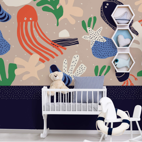 Panoramic wallpaper Crabs and sea animals - Collection Zoé Jiquel - Acte-Deco